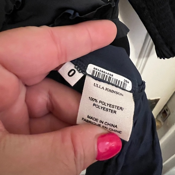 ULLA JOHNSON Gemma Satin Like Mini Dress V Neck Bishop Sleeve Midnight Blue - Picture 11 of 14